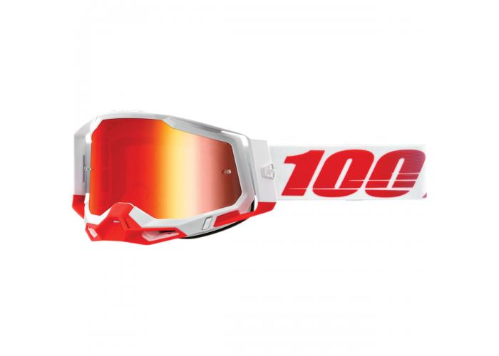 Ochelari cross/atv 100% Racecraft 2 St-Kith lentila oglinda rosie culoare rama alb/rosu