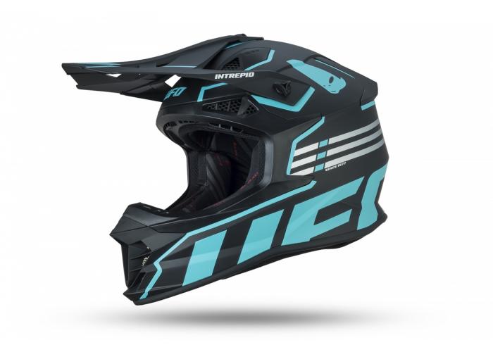 Casca motocross/enduro Ufo Plast Intrepid, negru/albastru deschis, L