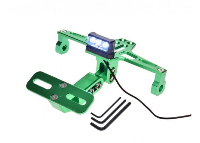 Suport numar cu lampa pentru moto & atv, din aluminiu, culoare verde, universal