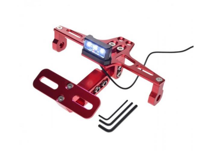 Suport numar cu lampa pentru moto & atv, din aluminiu, culoare rosu, universal