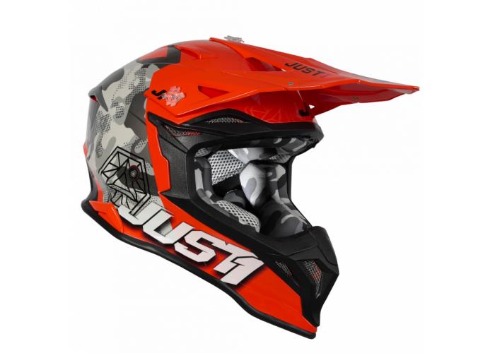 Casca motocross/atv JUST1 J39 Kinetic Camo, culoare gri/rosu/portocaliu fluo, marime L