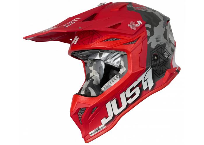 Casca motocross/atv JUST1 J39 Kinetic Camo, culoare gri/rosu, marime M