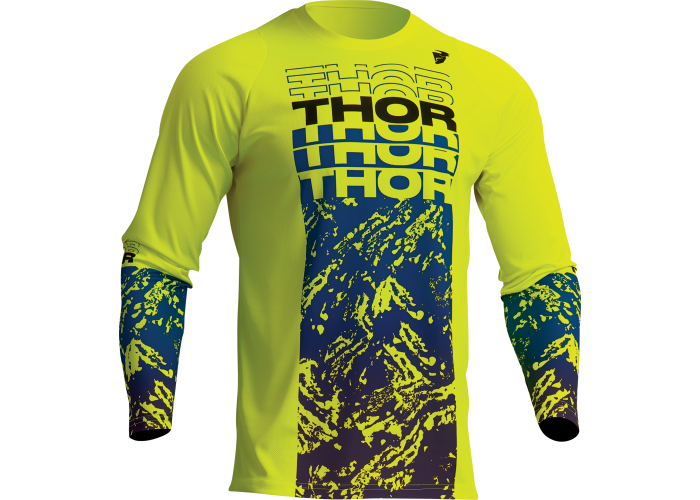 Tricou motocross/enduro Thor Sector Atlas, culoare galben fluo/albastru, marime 2XL