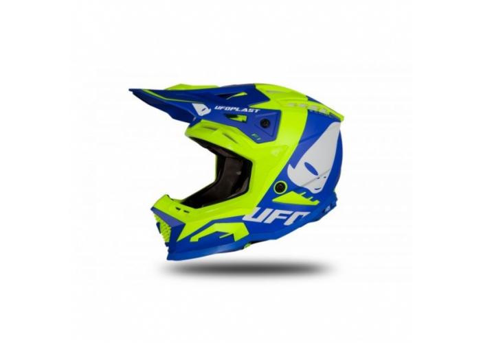 Casca motocross/enduro Ufo Plast Echus, fibra de sticla, culoare albastru/galben-fluo, marime 2XL