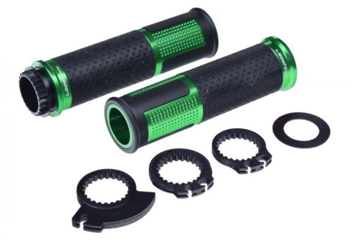 Set mansoane moto cauciuc/metal 654, culoare negru/verde