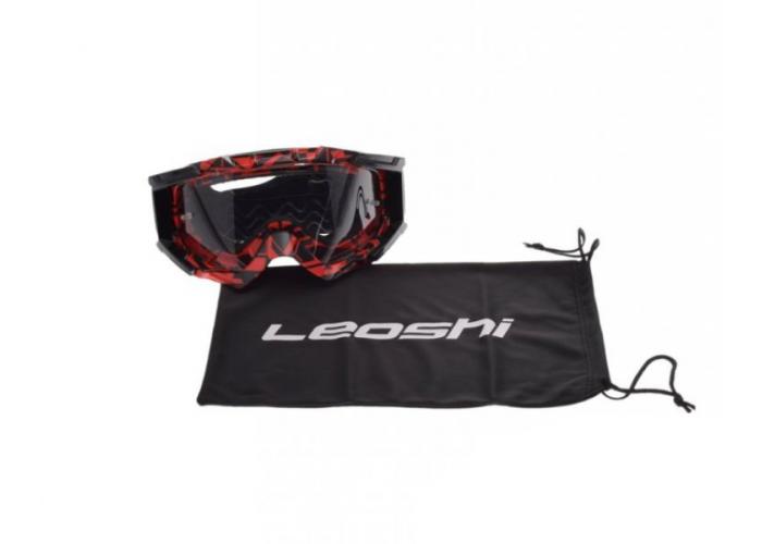 Ochelari enduro/cross/atv Leoshi, sticla clara, culoare rosu/negru