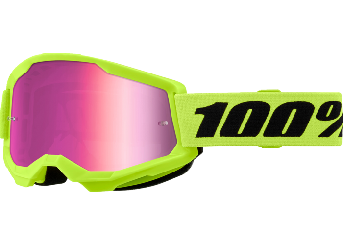 Ochelari cross/atv 100% Strata 2 Neon Yel, lentila oglinda, culoare rama galben neon