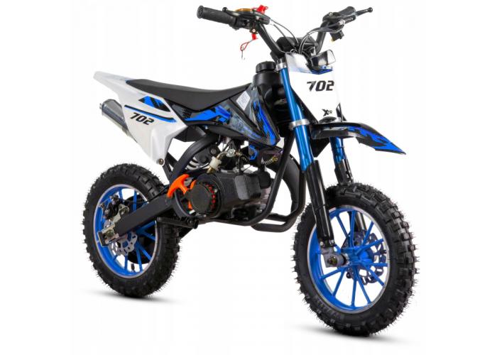 Mini Cross XTR 702, 50cc, 2 timpi, pornire electromotor, roti 10 inch, culoare negru/albastru