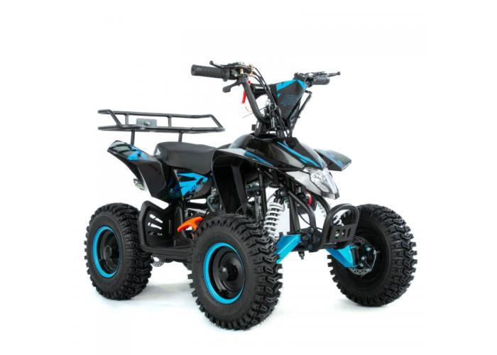 Mini atv XTR M8, roti 6 inch, 50cc, 2 timpi, pornire la sfoara, culoare negru/albastru