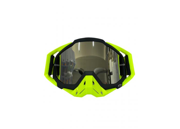 Ochelari cross/atv/enduro, Asix AS1, lentila argintie, culoare rama galben fluo/negru mat