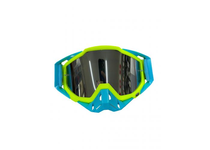 Ochelari cross/atv/enduro, Asix AS1, lentila argintie, culoare rama lime/albastru mat