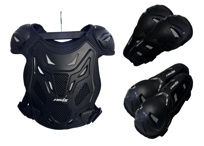 Set protectie corp, genunchiere si cotiere, cross/enduro/atv, copii Asix AS1, marime universala, culoare negru