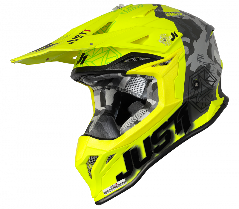 Casca Motocross/atv Just1 J39 Kinetic Camo, Culoare Gri/fluo Mat, Marime M