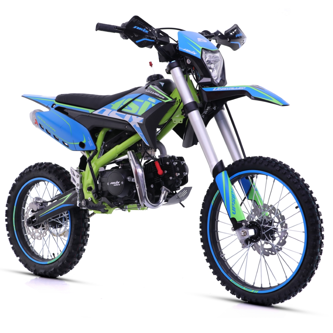 Motocicleta Enduro/cross Asix Lizzard 125cc, 4t, Roti 17"/14", 4 Viteze, Pornire Electromotor, Culoare Albastru/lime