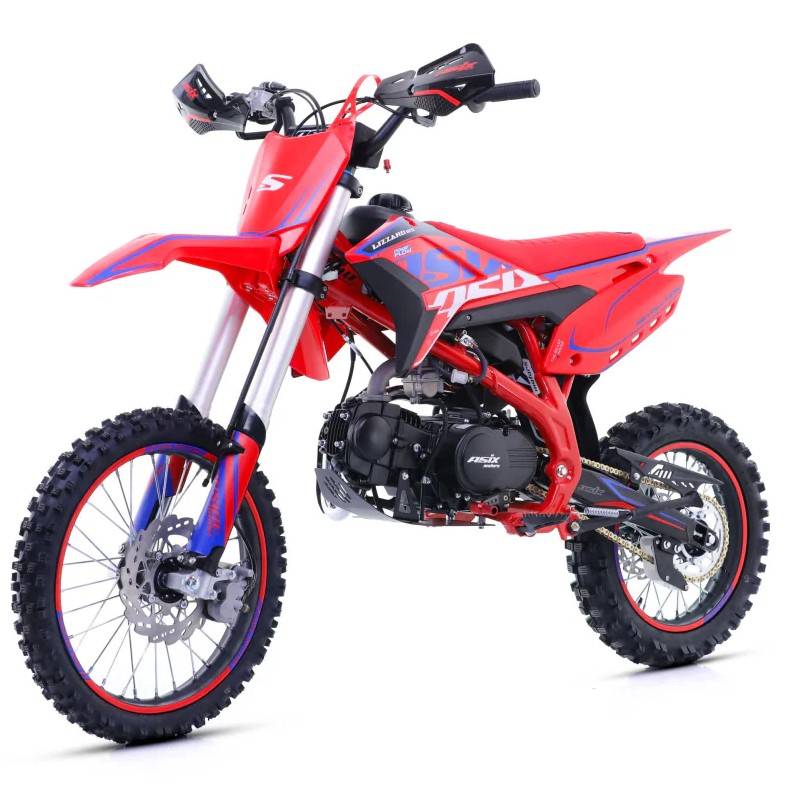 Motocicleta Enduro/cross Asix Lizzard 125cc, 4t, Roti 17"/14", 4 Viteze, Pornire Pedala, Culoare Rosu/albastru